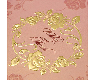 Modern tamil wedding invite in pink colour with rose flowers